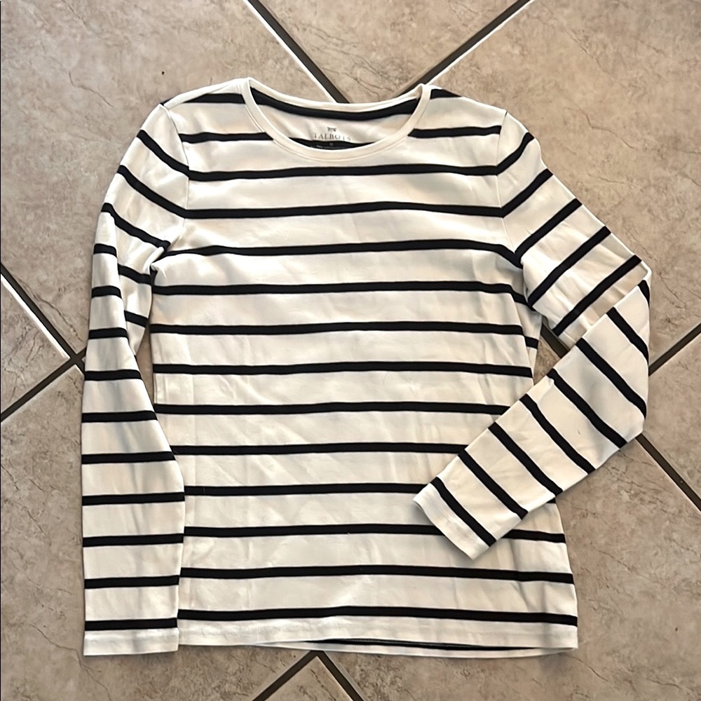 Talbots Black and White Striped Long Sleeve Tee